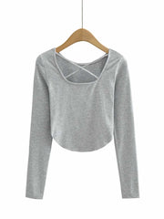 lovevop Scoop Neck Solid Long Sleeve T-Shirt For Women