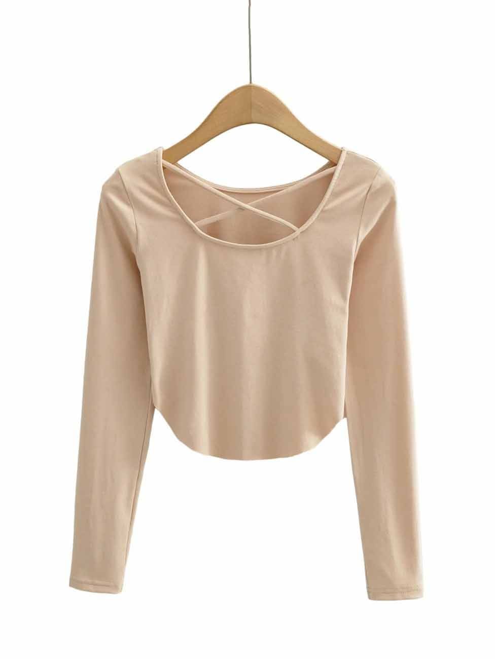 lovevop Scoop Neck Solid Long Sleeve T-Shirt For Women