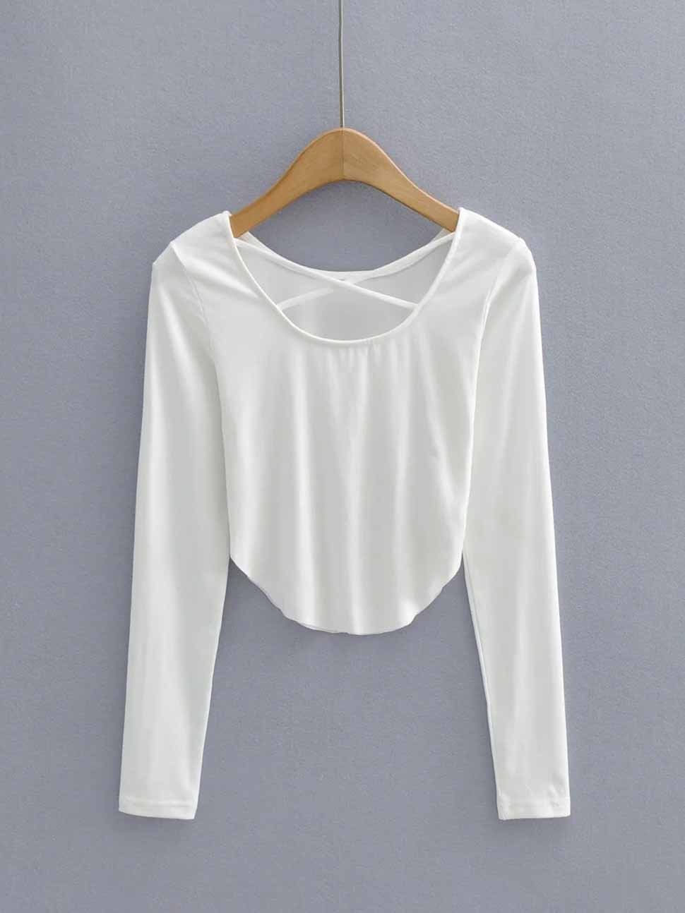 lovevop Scoop Neck Solid Long Sleeve T-Shirt For Women