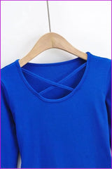 lovevop Solid Color Cross Neck Long Sleeve T-Shirt