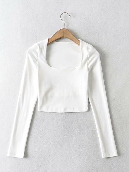 lovevop Solid Color Square Neck Cropped T-Shirt