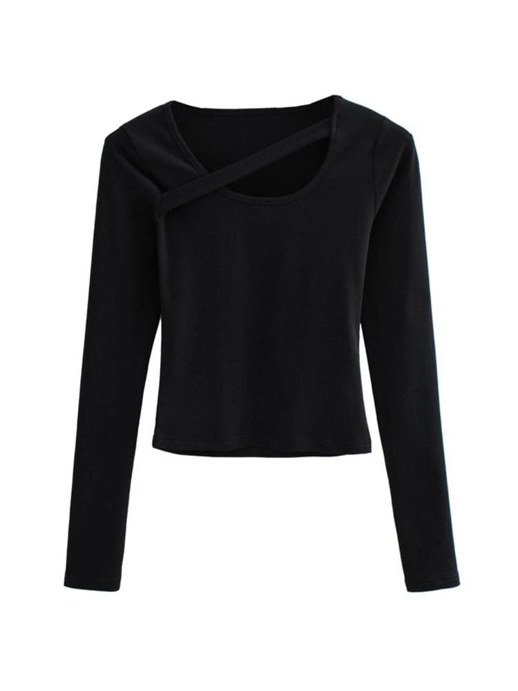 lovevop Solid Fitted Autumn Basic Long Sleeve T-Shirt