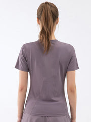 lovevop Solid Patchwork Short Sleeve Sporty Yoga T-Shirt