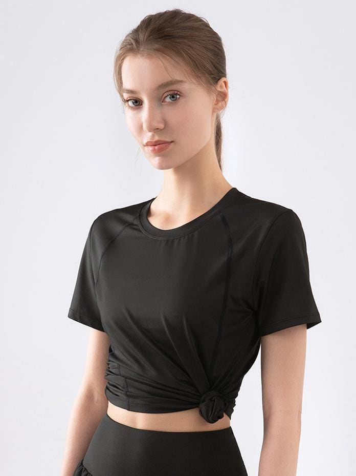 lovevop Solid Patchwork Short Sleeve Sporty Yoga T-Shirt