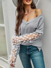 lovevop Stylish Loose V Neck Long Sleeve T-Shirts