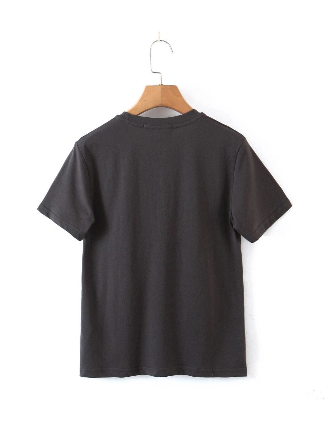 lovevop Summer Black Cotton Graphic Crew Neck Short Sleeve T-Shirt