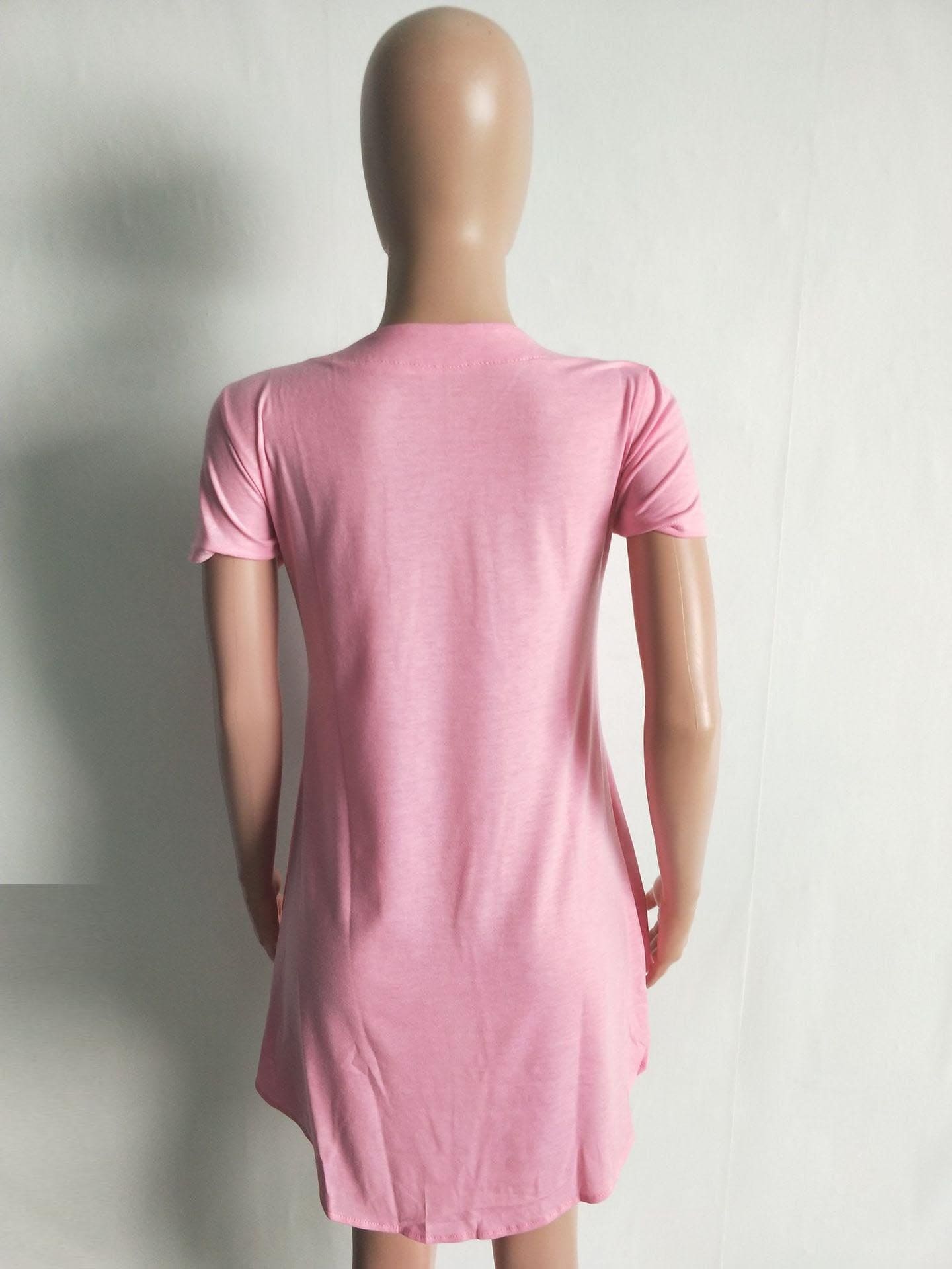 lovevop Summer Leisure Solid Pink Short Sleeve T-Shirts