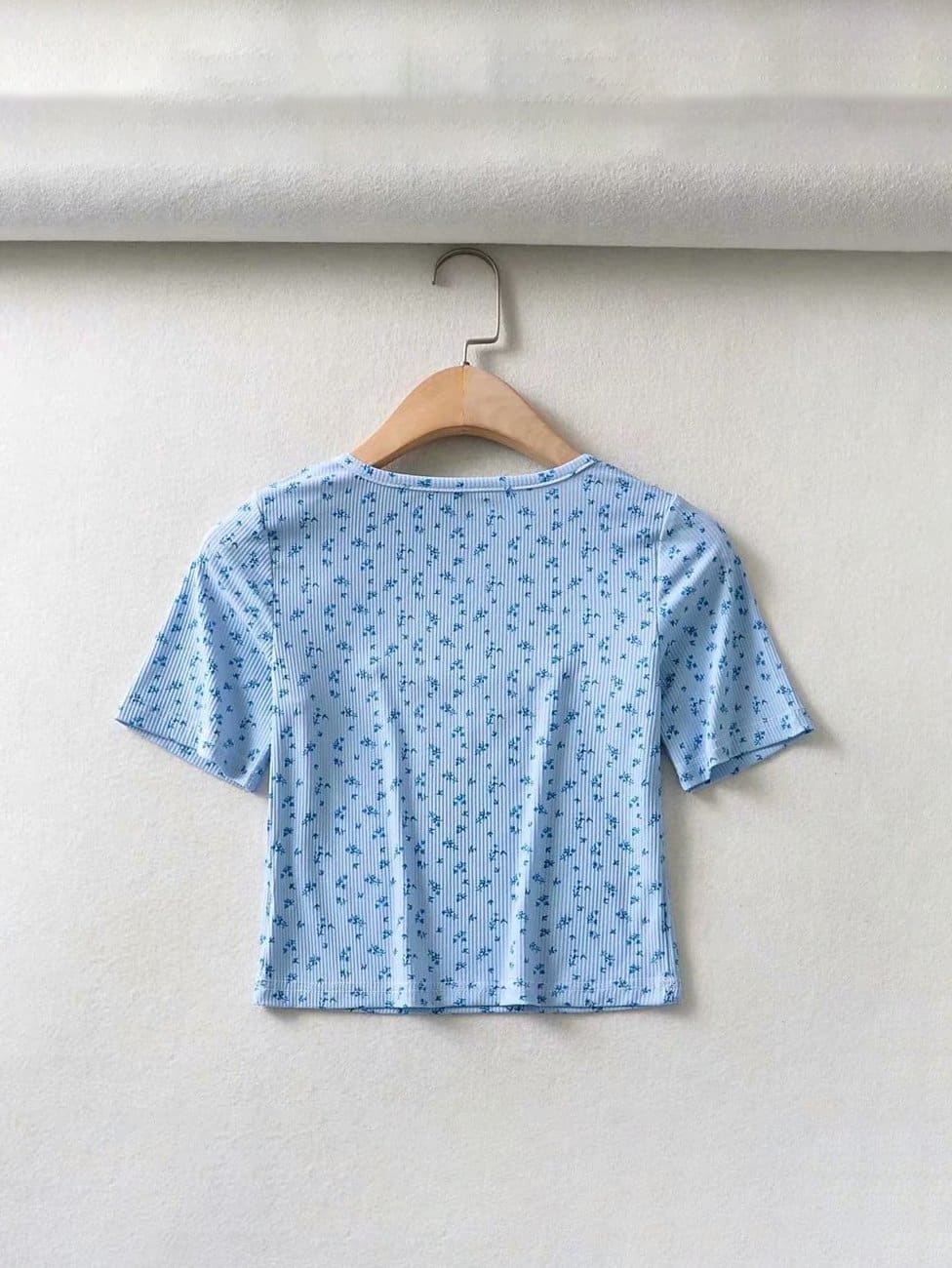 lovevop Summer Square Neck Floral Short Sleeve Cropped T-Shirt