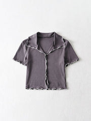 lovevop Summer Stringy Selvedge Fitted Short Sleeve Cropped T-Shirt