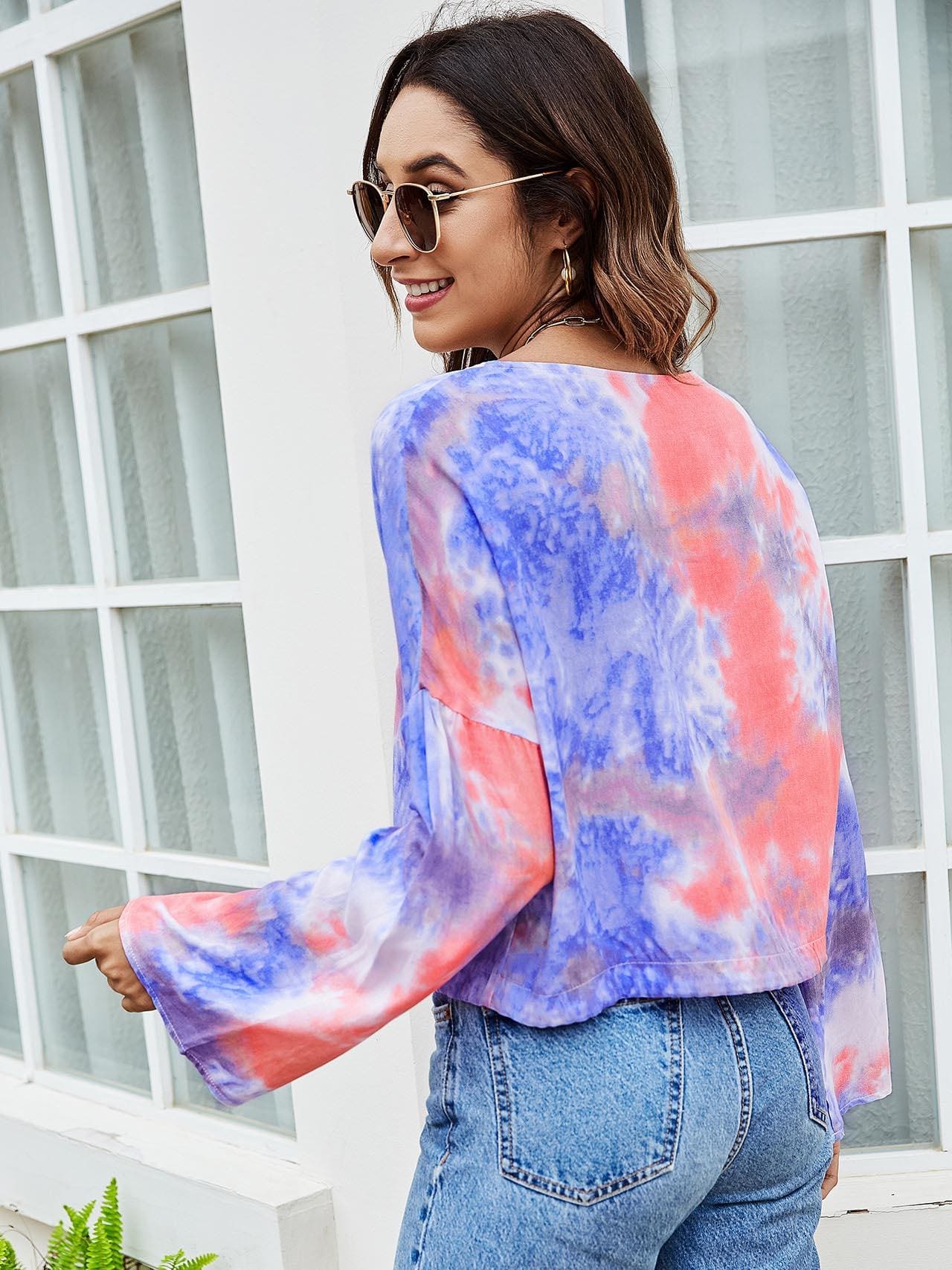 lovevop Tie Dye Long Sleeve T-Shirt For Women