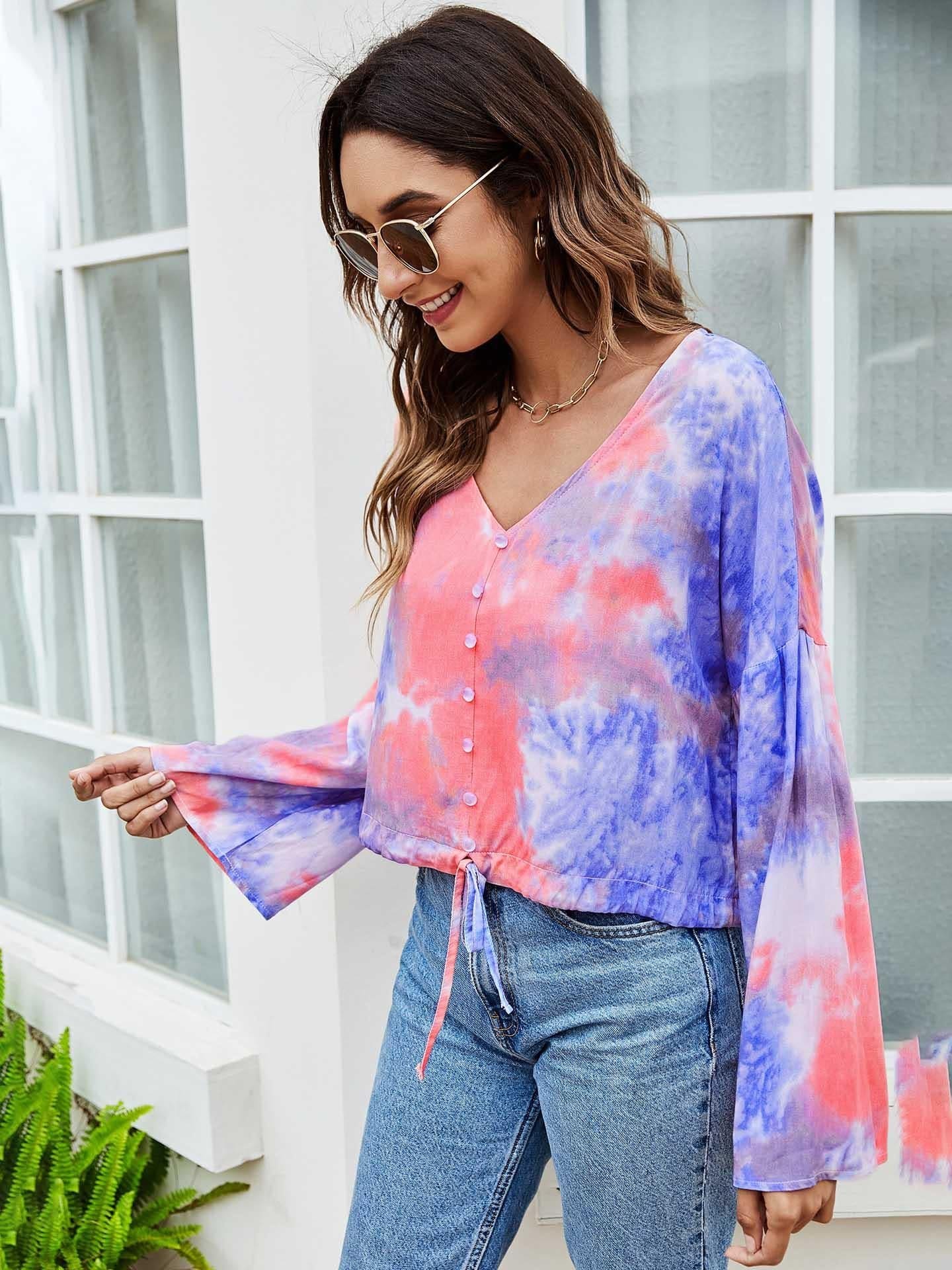 lovevop Tie Dye Long Sleeve T-Shirt For Women