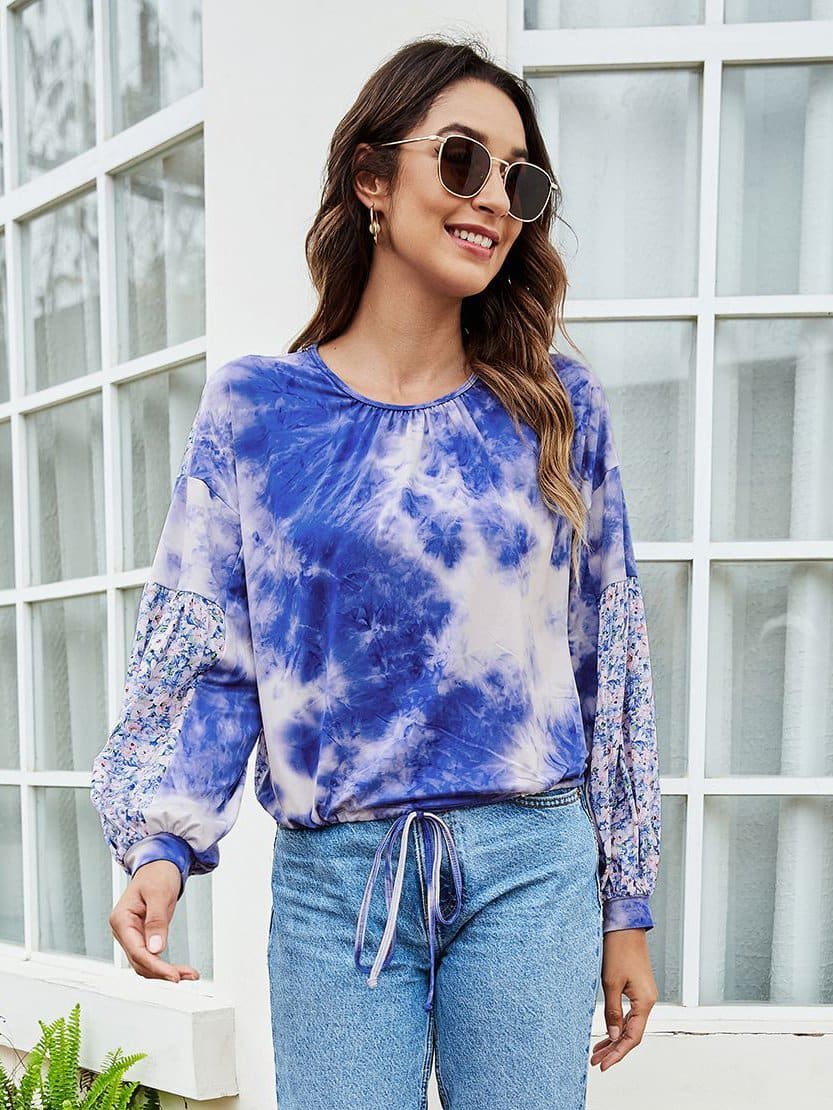 lovevop Tie Dye Print Casual Long Sleeve T-Shirt