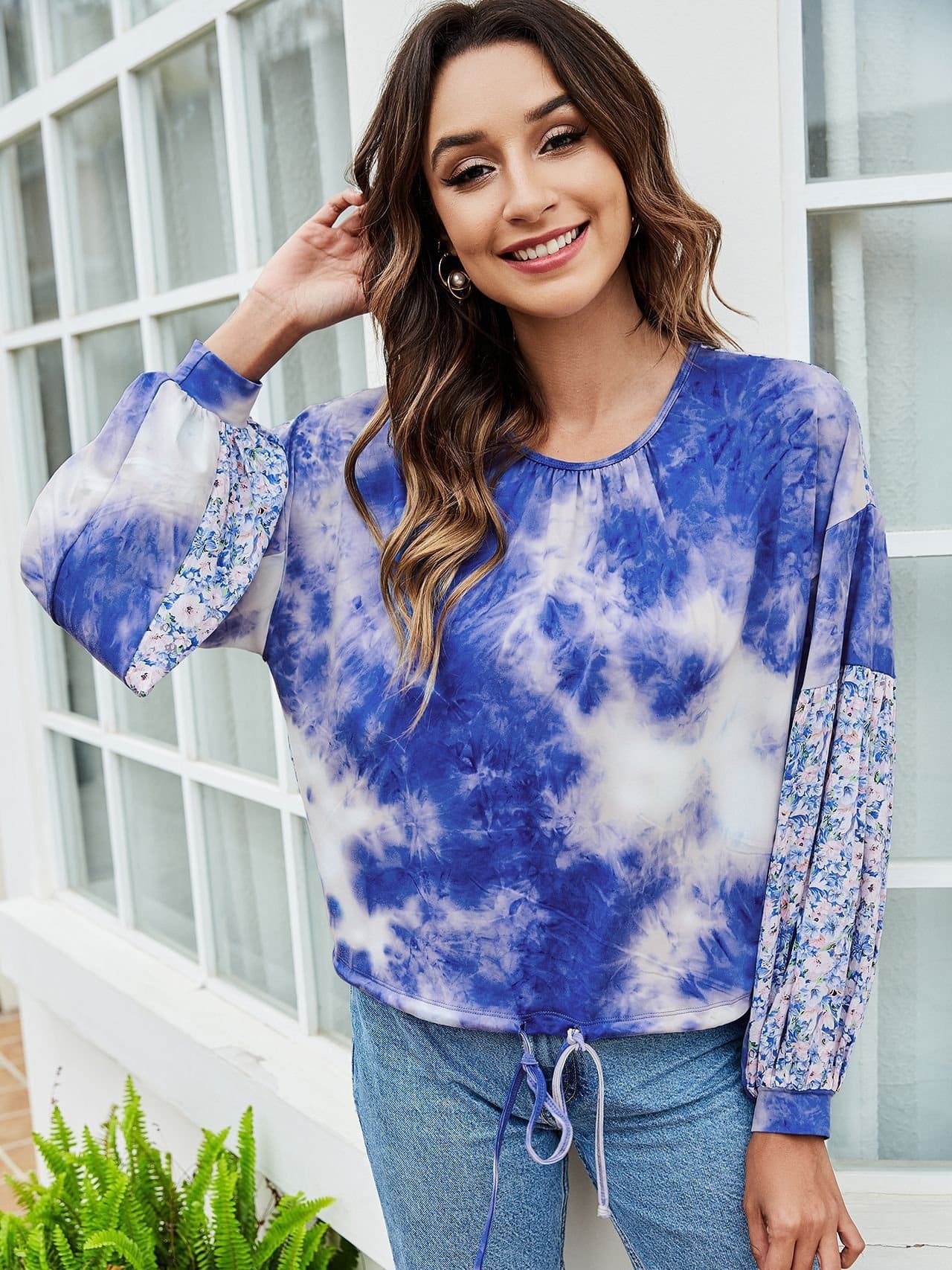 lovevop Tie Dye Print Casual Long Sleeve T-Shirt