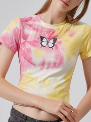 lovevop Tie Dye Print Fashion Casual Cropped T-Shirt