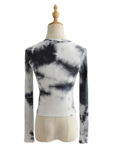 lovevop Tie Wrap Print Fitted Long Sleeve T-Shirt Casual