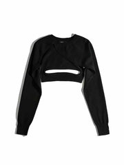 lovevop Trendy Solid Hollow Out Patchwork Cropped T-Shirt