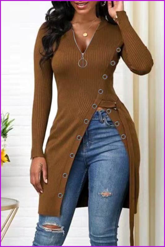 lovevop V Neck Autumn Long Sleeve Knitted T-Shirt F3002