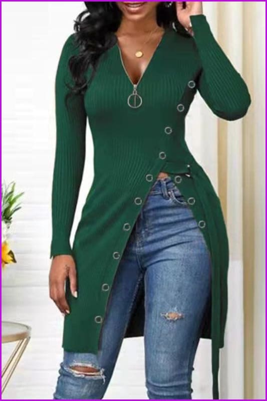 lovevop V Neck Autumn Long Sleeve Knitted T-Shirt F3002