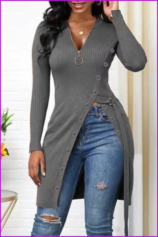 lovevop V Neck Autumn Long Sleeve Knitted T-Shirt F3002