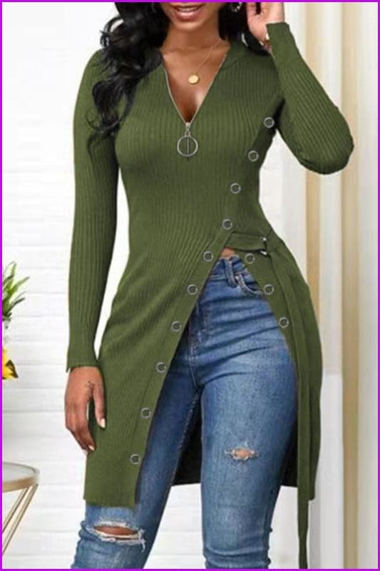 lovevop V Neck Autumn Long Sleeve Knitted T-Shirt F3002