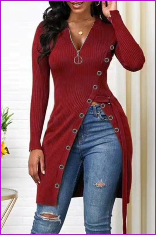 lovevop V Neck Autumn Long Sleeve Knitted T-Shirt F3002