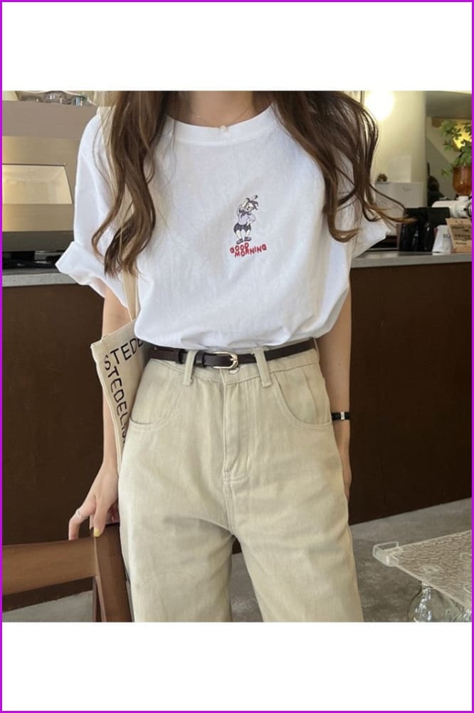 lovevop Women Fashion Casual Short Sleeve Tops T-shirts FW4012