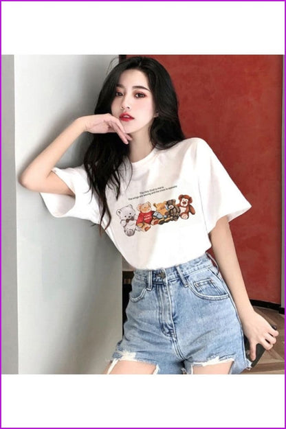 lovevop Women Fashion Short Sleeve Printing T-shirts FW8634