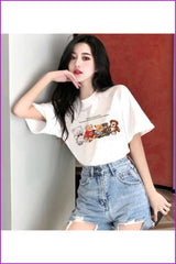 lovevop Women Fashion Short Sleeve Printing T-shirts FW8634