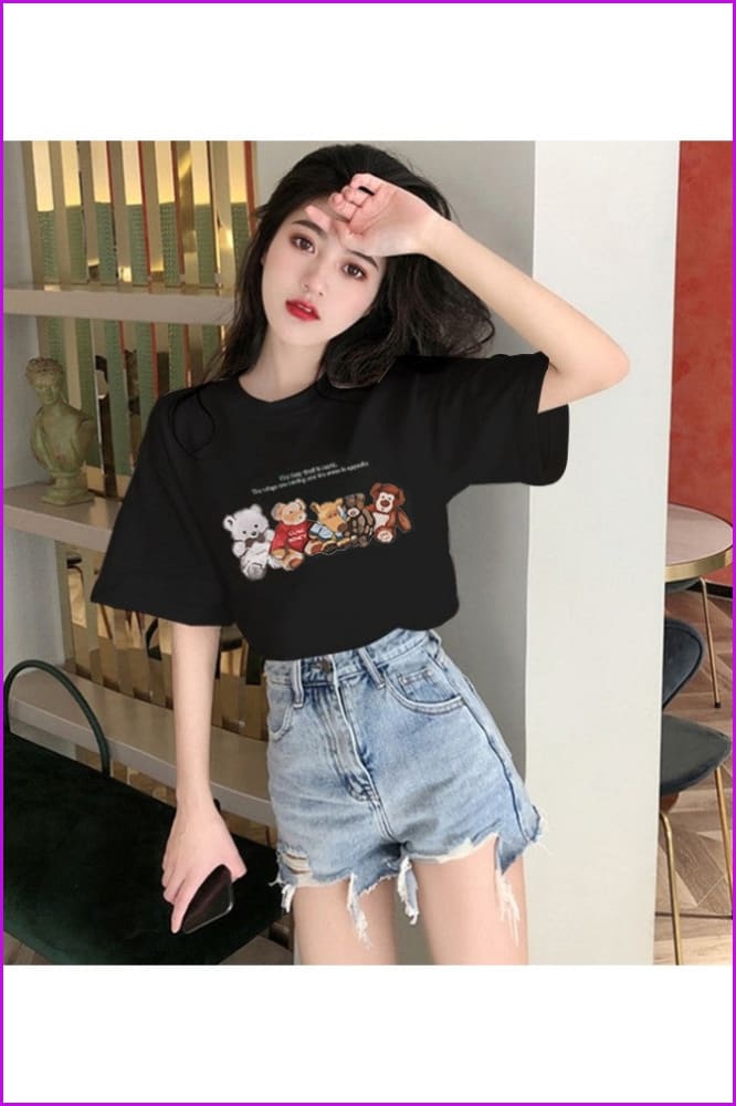 lovevop Women Fashion Short Sleeve Printing T-shirts FW8634