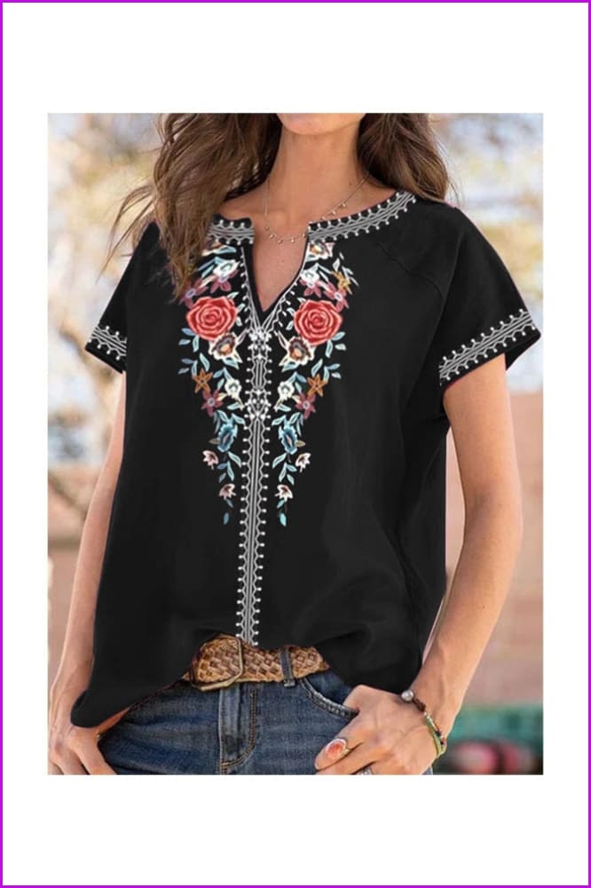 lovevop Women's Ethnic Style Printing Short Sleeve T-Shirt FW8742