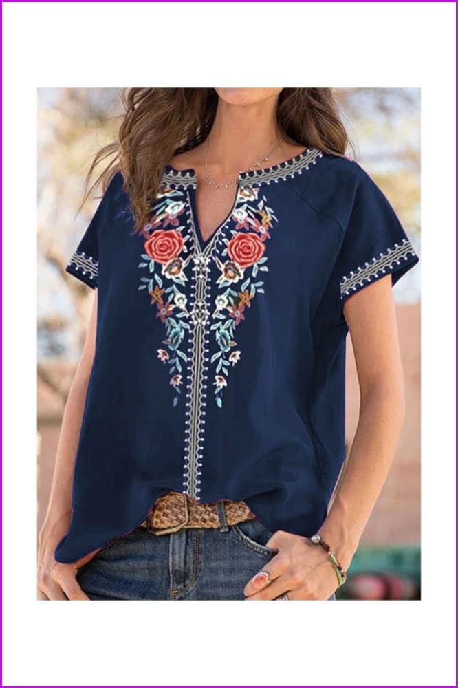 lovevop Women's Ethnic Style Printing Short Sleeve T-Shirt FW8742