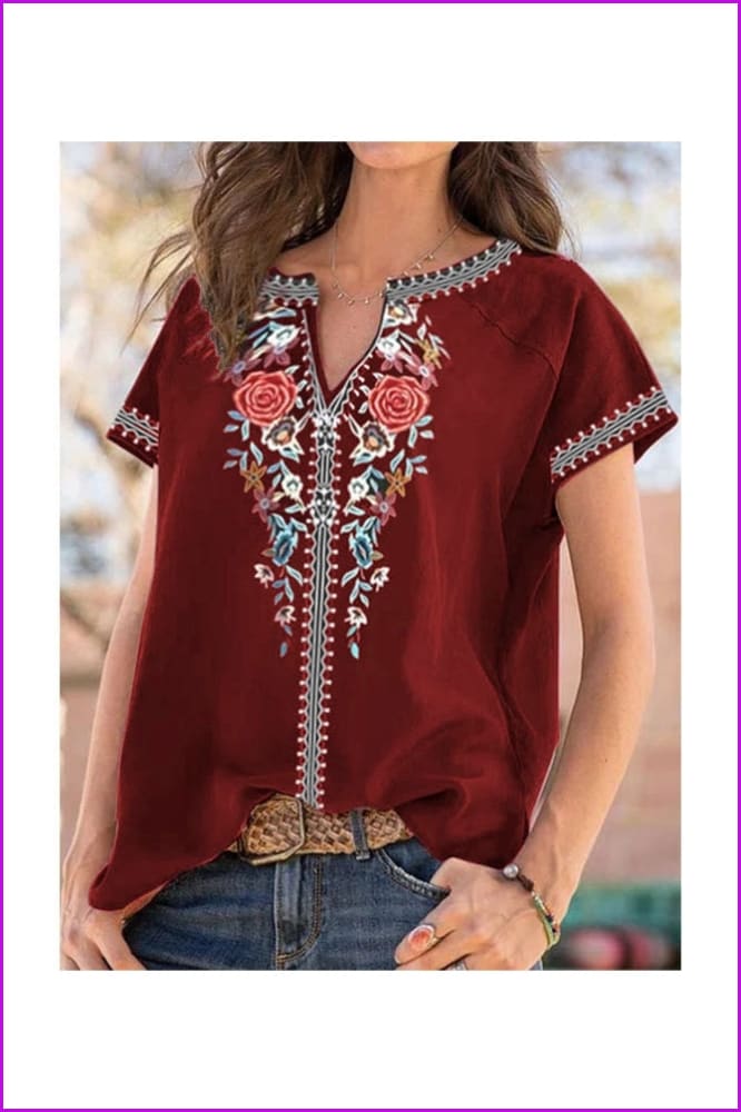 lovevop Women's Ethnic Style Printing Short Sleeve T-Shirt FW8742