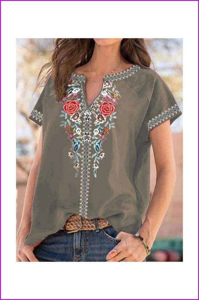 lovevop Women's Ethnic Style Printing Short Sleeve T-Shirt FW8742