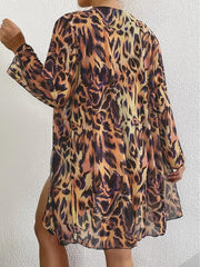 Leopard Print Mesh Sunscreen Cover Split Bikini Set