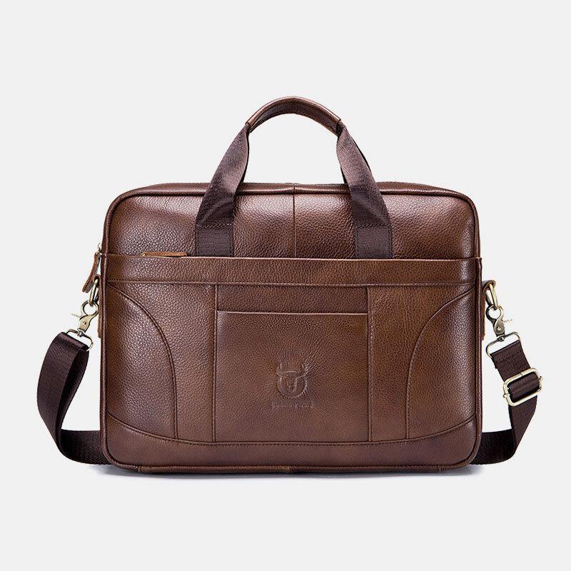 lovevop Men Genuine Leather Large Capacity 14 Inch Multifuntion Briefcase Laptop Messenger Bag Crossbody Bags Handbag