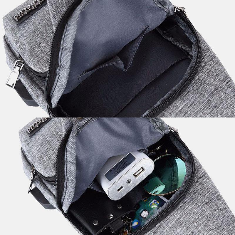 lovevop Men Oxford Cloth USB Charging Multi-pocket Large Capacity Waterproof Chest Bag Shoulder Bag