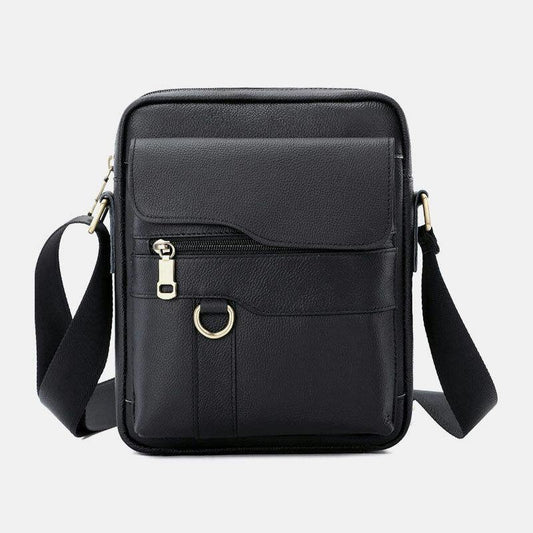 lovevop Men Genuine Leather Large Capacity Vintage Casual 6.5 Inch Phone Bag Crossbody Bag Shoulder Bag Messenger Briefcase