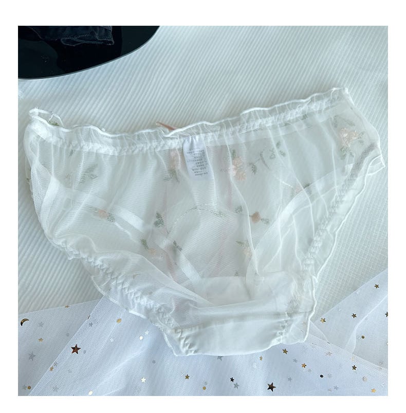 Cute bow fungus edge briefs embroidered mesh transparent girls panties