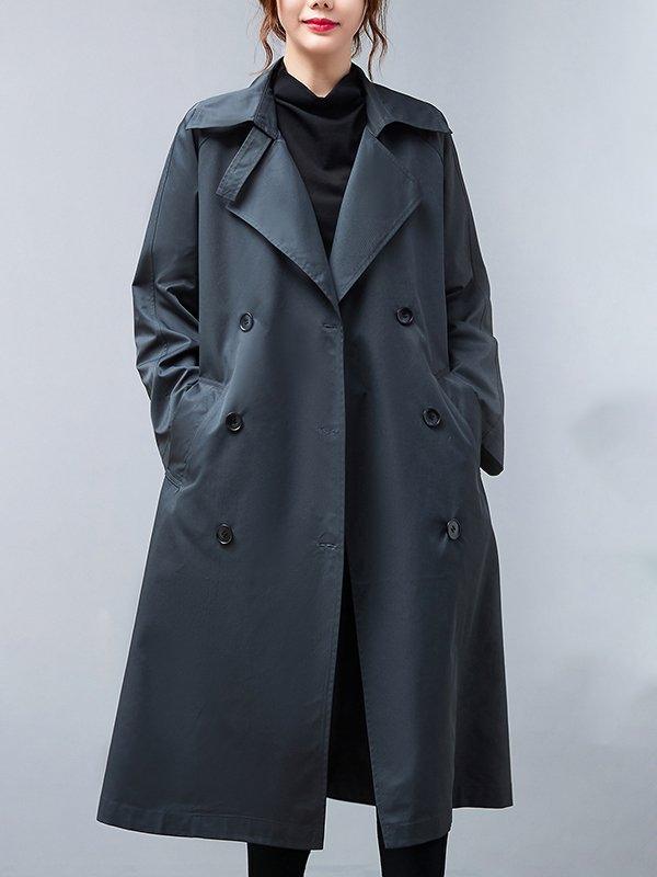 lovevop Loose Buttoned Notched Collar Trench Coat