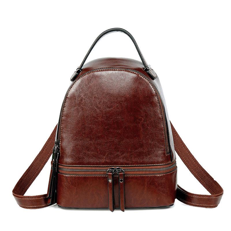 lovevop Fashion Temperament Gentle Leather Backpack Fashion Oil Wax Cowhide