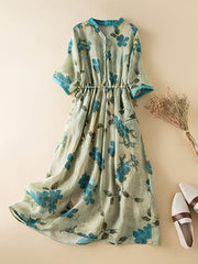 Lovevop Floral Contrasting V-neck Dress