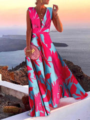 Women's Casual Style Solid Color Printed Medium Waist Sleeveless Dress