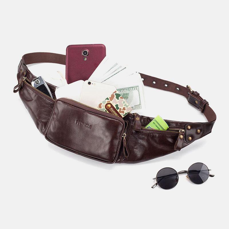 lovevop Men Genuine Leather Retro Sport Outdoor Multi-carry Chest Bag Sling Bag Crossbody Bag Waist Bag