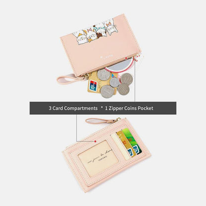 elvesmall Women Faux Leather Cute Cartoon Cats Printing Ultra-thin Card Case Coin Bag Wallet