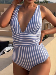 One-piece striped triangle beach sexy swimsuit