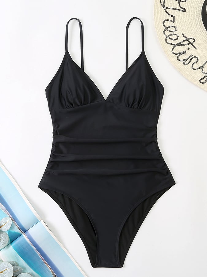 Open Back Soft Pad Solid One Piece Swimwear