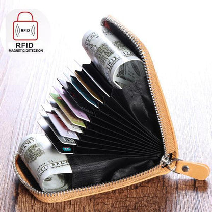 elvesmall RFID Blocking Wallet Men Women Cow Leather 12 Card Slots Card Holder Wallet