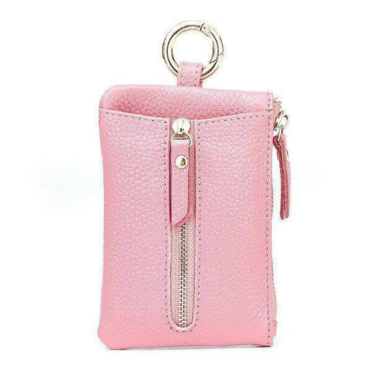 elvesmall Genuine Leather Women Zipper Card Holder Girls Small Coin Bags Key Chain Bags