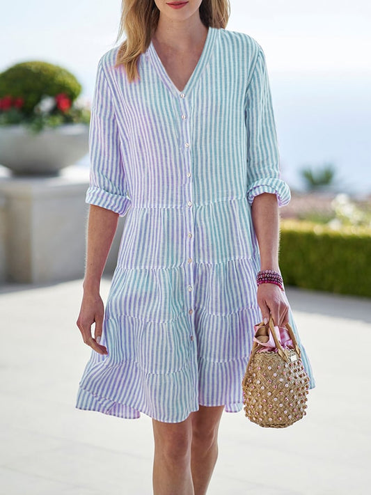 Striped V-neck Dress