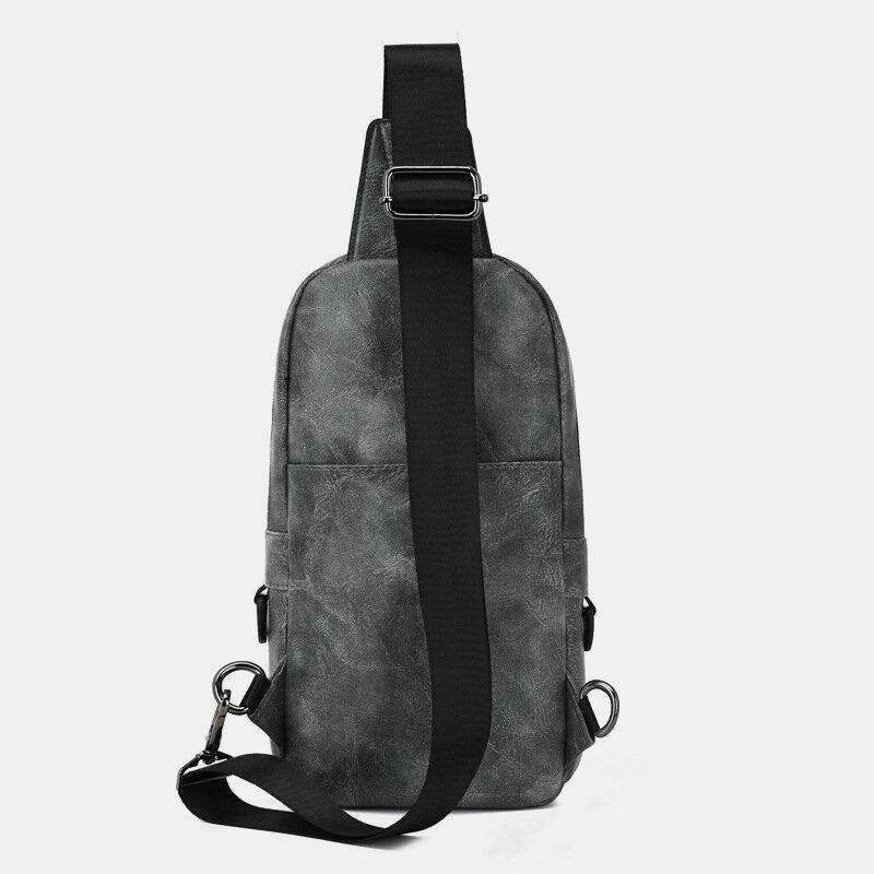 lovevop Men PU Leather Waterproof Multi-Pocket Headphone Hole Casual Chest Bags Shoulder Bag Crossbody Bags